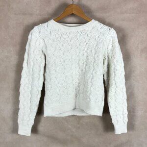 MANGO MNG Cream Crewneck Sweater Cute Stitch Design Size US XS